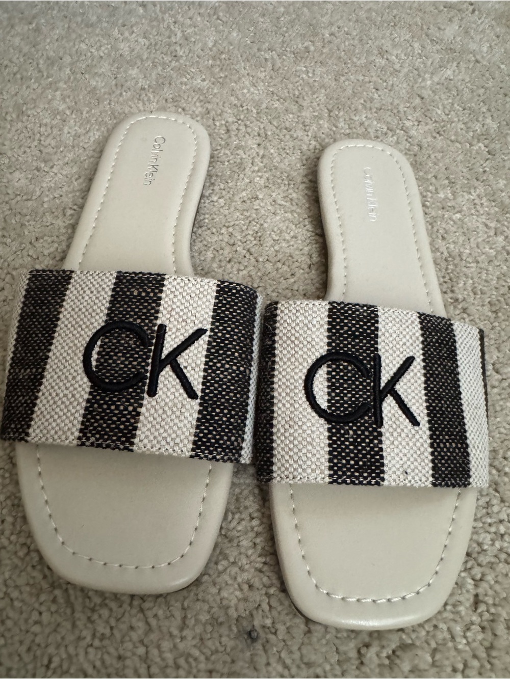 Calvin Klein Kids Black and Cream Striped Slide Sandals
